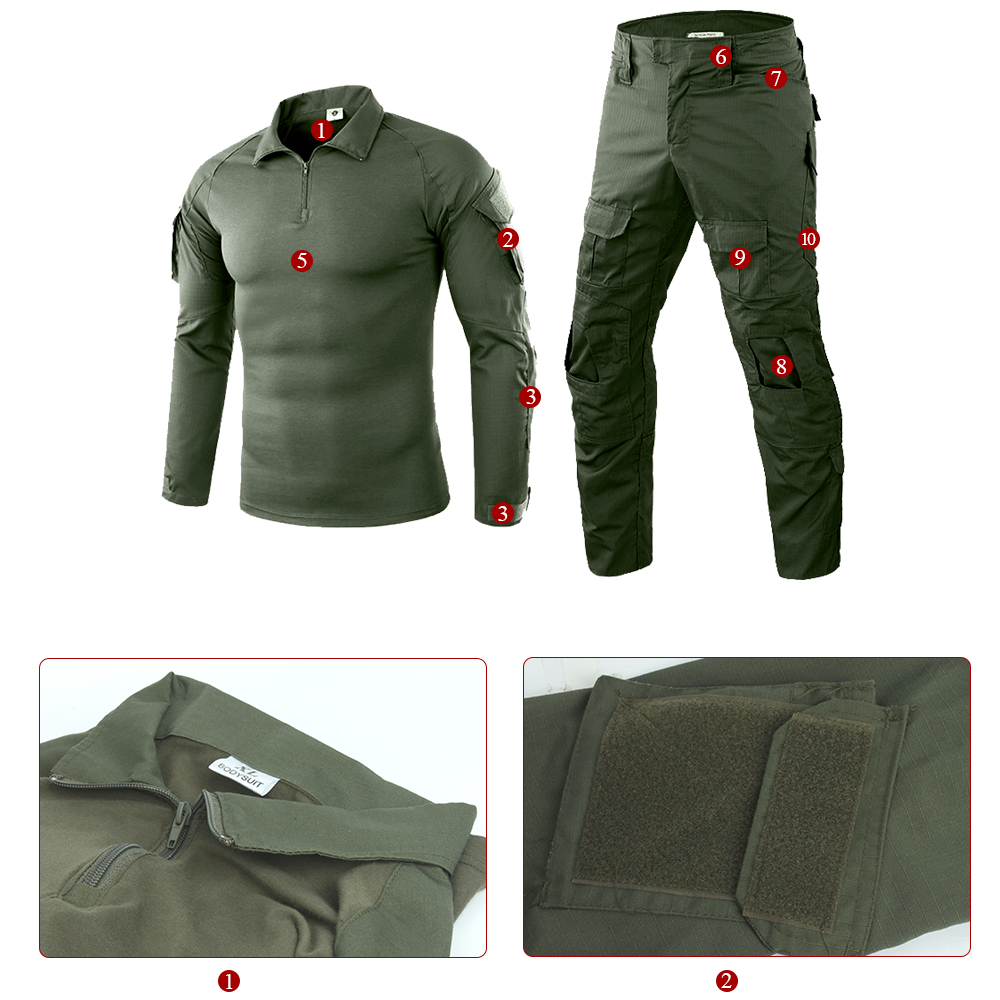 SABADO Mens Tactical Combat Shirt & Pants Set Long Sleeve Military Uniform