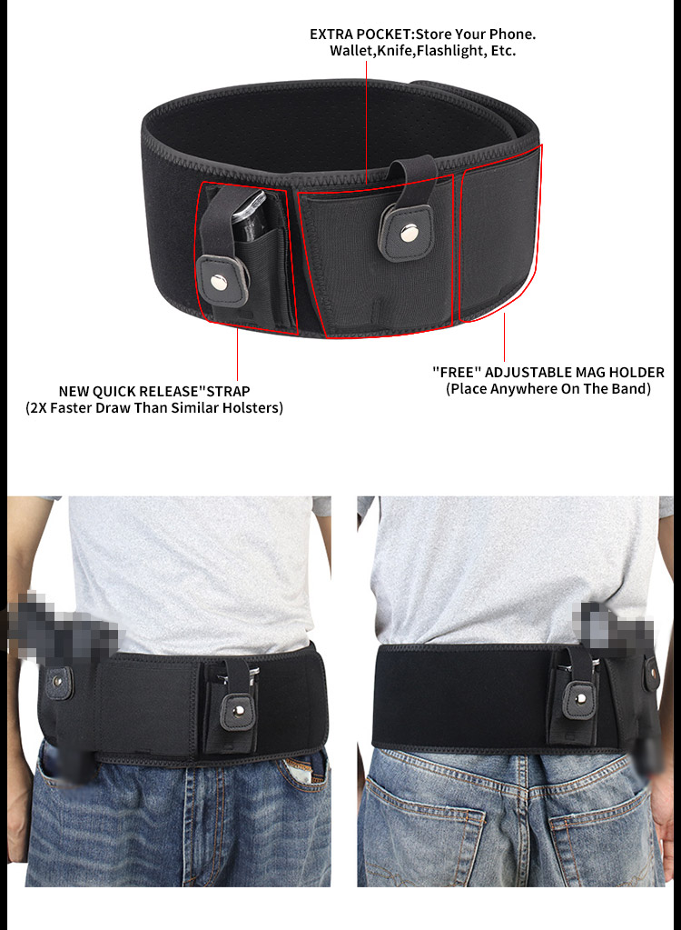 SABADO Universal Tactical Belly Band Holster Concealed Carry Pistol Gun Pouch